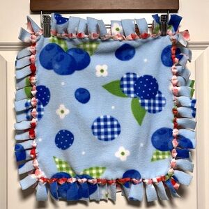 Set of 3 Cozy Fleece Pet Pads Handmade Soft Blue Red Berries Jam Square Blankets